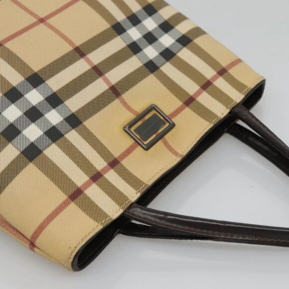 BURBERRY Nova Check Hand Bag PVC Beige Silver Auth BA1232 - Picture 7 of 16